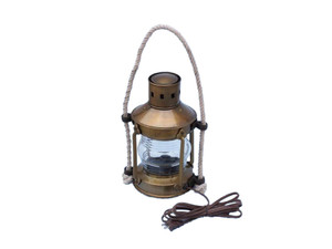 Antique Brass Round Anchor Electric Lantern 16" Antique Brass Round Anchor Electric Lantern 16"