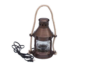 Antique Copper Round Anchor Electric Lantern 16" Antique Copper Round Anchor Electric Lantern 16"