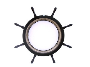 Deluxe Class Wood and Brushed Nickel Ship Wheel Porthole Mirror 36" Deluxe Class Wood and Brushed Nickel Ship Wheel Porthole Mirror 36"