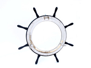 Deluxe Class Wood and Chrome Ship Wheel Porthole Mirror 36" Deluxe Class Wood and Chrome Ship Wheel Porthole Mirror 36"