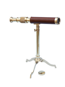 Solid Brass Telescope on Stand 17" - Wood Solid Brass Telescope on Stand 17" - Wood