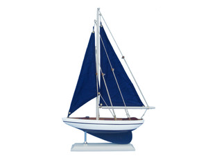Wooden Blue Pacific Sailer with Blue Sails Model Sailboat Decoration 17" Wooden Blue Pacific Sailer with Blue Sails Model Sailboat Decoration 17"