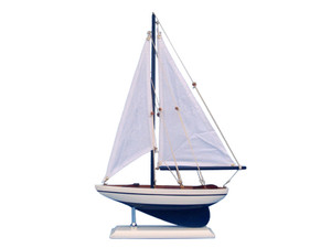Wooden Blue Pacific Sailer Model Sailboat Decoration 17" Wooden Blue Pacific Sailer Model Sailboat Decoration 17"