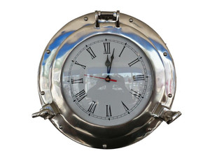 Chrome Decorative Ship Porthole Clock 12" Chrome Decorative Ship Porthole Clock 12"