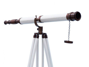 Floor Standing Bronzed With White Leather Galileo Telescope 65" Floor Standing Bronzed With White Leather Galileo Telescope 65"