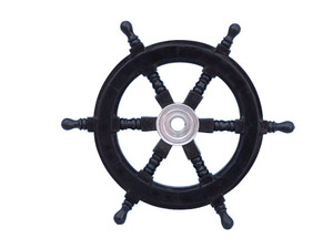 Deluxe Class Wood and Chrome Decorative Pirate Ship Steering Wheel 12" Deluxe Class Wood and Chrome Decorative Pirate Ship Steering Wheel 12"