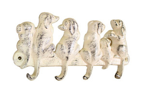 Whitewashed Cast Iron Dog Wall Hooks 8" Whitewashed Cast Iron Dog Wall Hooks 8"