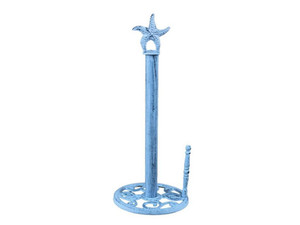 Rustic Dark Blue Whitewashed Cast Iron Starfish Paper Towel Holder 15" Rustic Dark Blue Whitewashed Cast Iron Starfish Paper Towel Holder 15"
