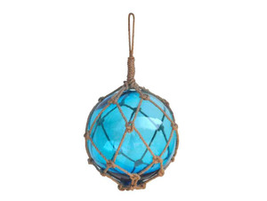 Light Blue Japanese Glass Ball Fishing Float With Brown Netting Decoration 12" Light Blue Japanese Glass Ball Fishing Float With Brown Netting Decoration 12"