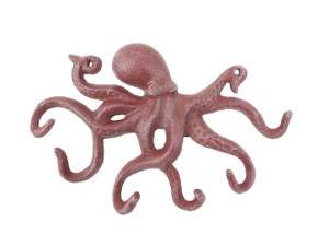 Red Whitewashed Cast Iron Octopus Hook 11" Red Whitewashed Cast Iron Octopus Hook 11"