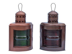 Antique Copper Port and Starboard Oil Lamp 17" Antique Copper Port and Starboard Oil Lamp 17"