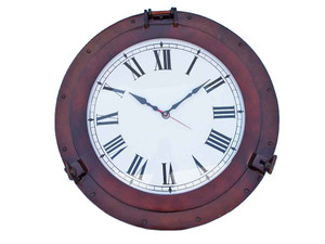 Antique Copper Decorative Ship Porthole Clock 24" Antique Copper Decorative Ship Porthole Clock 24"