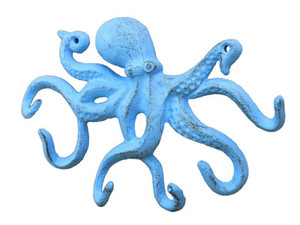 Rustic Light Blue Cast Iron Octopus Hook 11" Rustic Light Blue Cast Iron Octopus Hook 11"