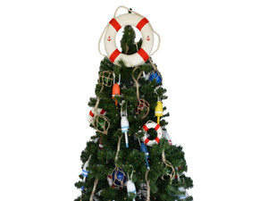 White Anchor Lifering with Red Bands Christmas Tree Topper Decoration White Anchor Lifering with Red Bands Christmas Tree Topper Decoration