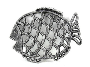 Antique Silver Cast Iron Big Fish Trivet 8" Antique Silver Cast Iron Big Fish Trivet 8"