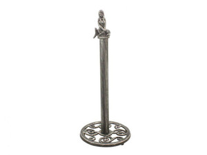 Antique Silver Cast Iron Mermaid Extra Toilet Paper Stand 16" Antique Silver Cast Iron Mermaid Extra Toilet Paper Stand 16"