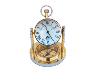 Solid Brass Clock with Compass 5" Solid Brass Clock with Compass 5"