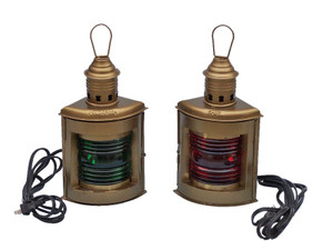 Antique Brass Port and Starboard Electric Lantern 12"