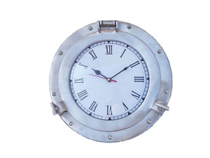 Brushed Nickel Deluxe Class Porthole Clock 12"