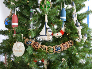 Wooden Rustic Blue Sailboat Model Christmas Tree Ornament Wooden Rustic Blue Sailboat Model Christmas Tree Ornament