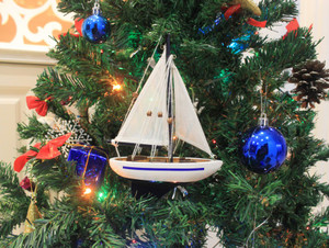 Wooden Blue Sailboat Christmas Tree Ornament 9" Wooden Blue Sailboat Christmas Tree Ornament 9"