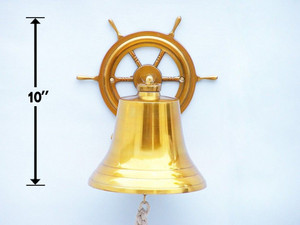 Brass Plated Hanging Ship Wheel Bell 10" Brass Plated Hanging Ship Wheel Bell 10"