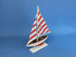 Wooden Red Striped Pacific Sailer Model Sailboat Decoration 17" Wooden Red Striped Pacific Sailer Model Sailboat Decoration 17"