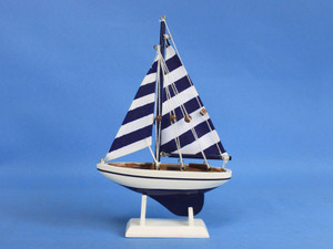 Wooden Blue Striped Pacific Sailer Model Sailboat Decoration 9" Wooden Blue Striped Pacific Sailer Model Sailboat Decoration 9"