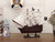 Wooden Caribbean Pirate White Sails Model Pirate Ship 12"