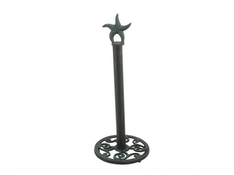 Rustic Seaworn Blue Cast Iron Starfish Extra Toilet Paper Stand 15"