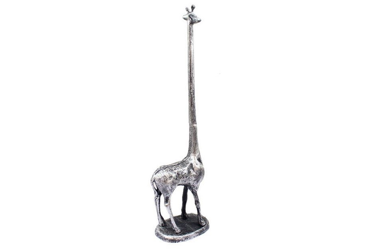 Rustic Silver Cast Iron Giraffe Extra Toilet Paper Stand 19"