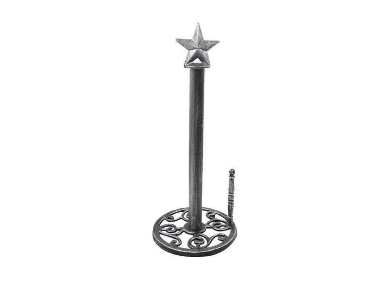 Rustic Silver Cast Iron Texas Star Bathroom Extra Toilet Paper Stand 16"