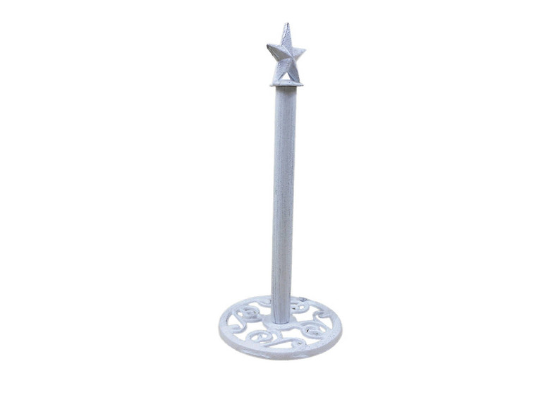 Whitewashed Cast Iron Texas Star Bathroom Extra Toilet Paper Stand 16"