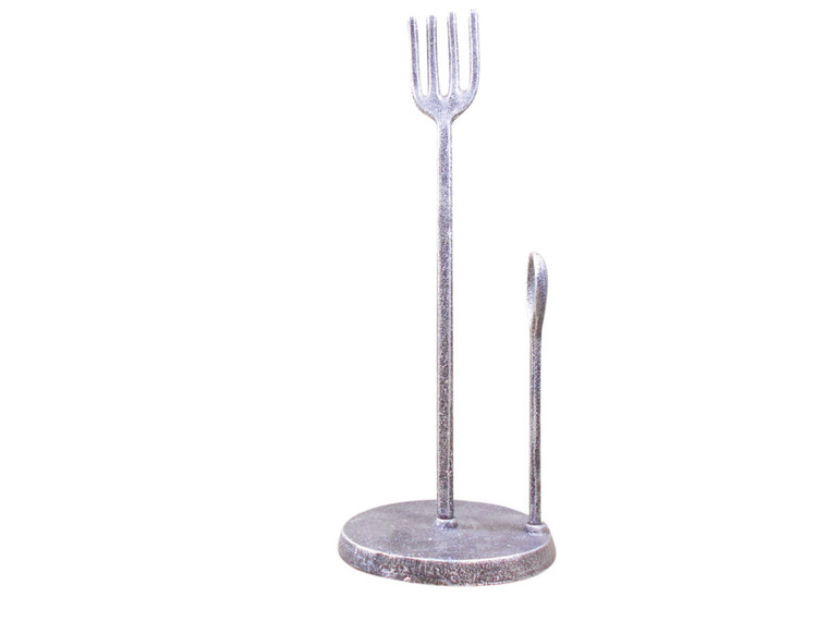 Rustic Silver Cast Iron Fork and Spoon Kitchen Paper Towel Holder 15"