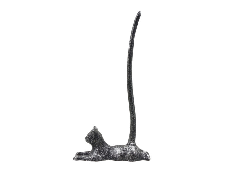 Rustic Silver Cast Iron Sitting Cat Kitchen Paper Towel Holder 19"