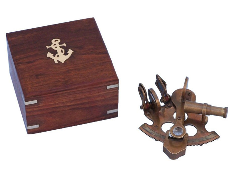 Scout's Antique Brass Sextant with Rosewood Box 4"