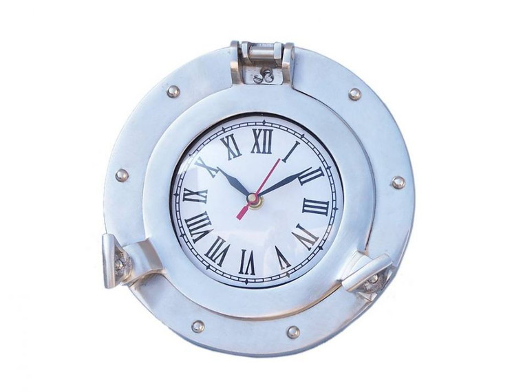 Brushed Nickel Deluxe Class Decorative Ship Porthole Clock 8"