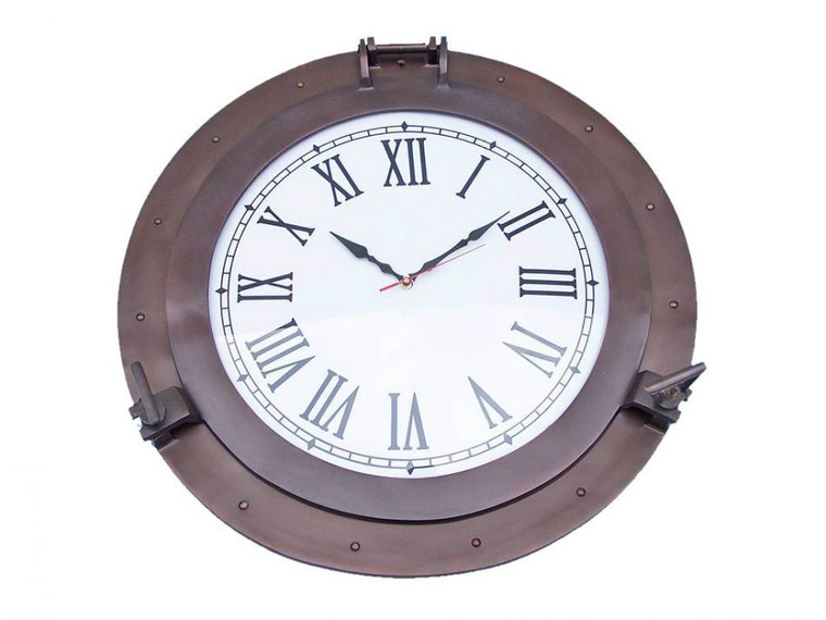 Bronzed Deluxe Class Porthole Clock 24"