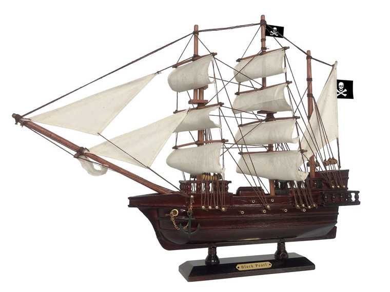 Wooden Black Pearl White Sails Pirate Ship Model 20"