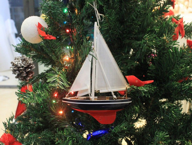 Wooden Endeavour Model Sailboat Christmas Ornament 9"