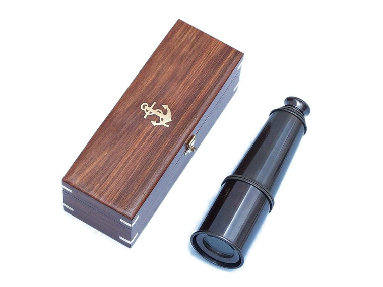 Deluxe Class Oil Rubbed Bronze Antique Admiral's Spyglass Telescope 27" with Rosewood Box