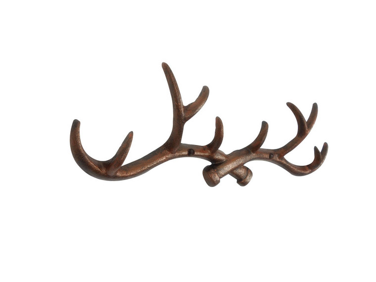 Rustic Copper Cast Iron Antler Wall Hooks 15"