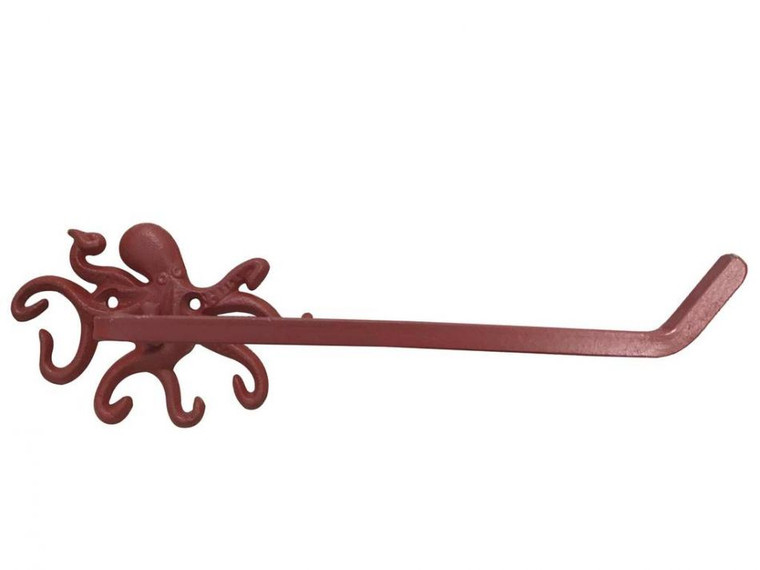 Rustic Red Cast Iron Octopus Toilet Paper Holder 11"