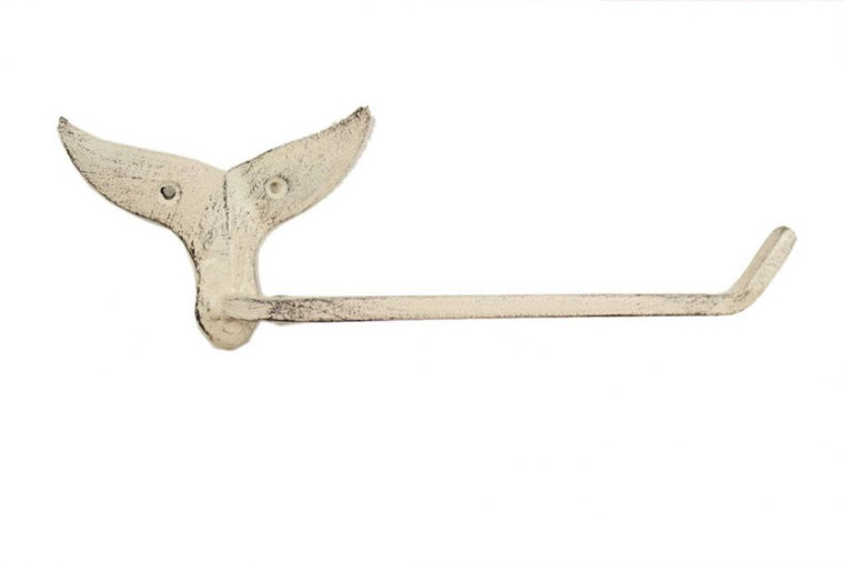 Whitewashed Cast Iron Whale Tail Toilet Paper Holder 11"