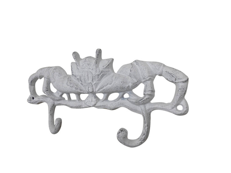Whitewashed Cast Iron Decorative Crab Metal Wall Hooks 10.5"