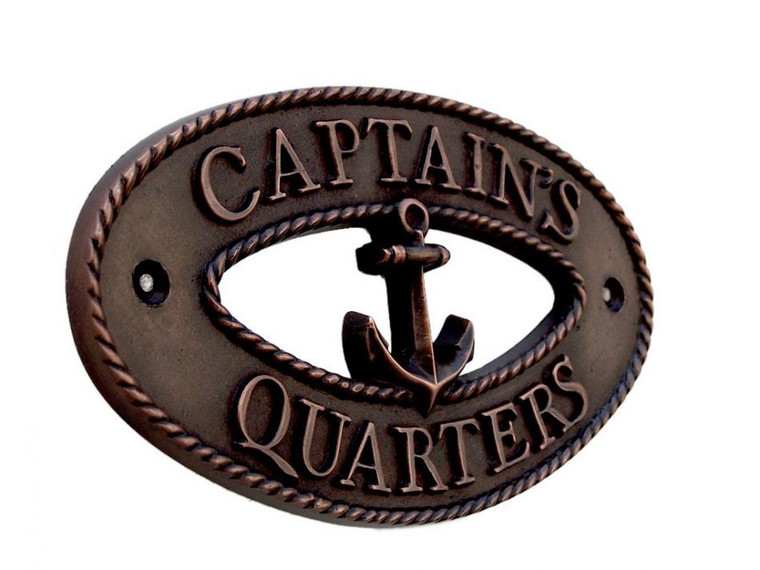 Antique Copper Captain's Quarters Sign 9"