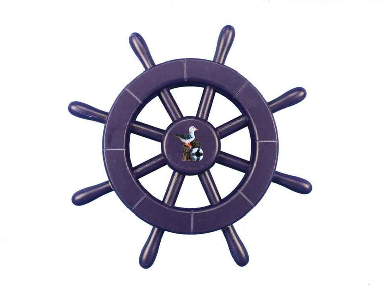 Dark Blue Decorative Ship Wheel With Seagull 12"