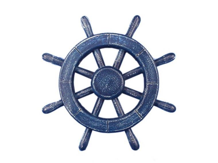 Rustic All Dark Blue Decorative Ship Wheel 12"