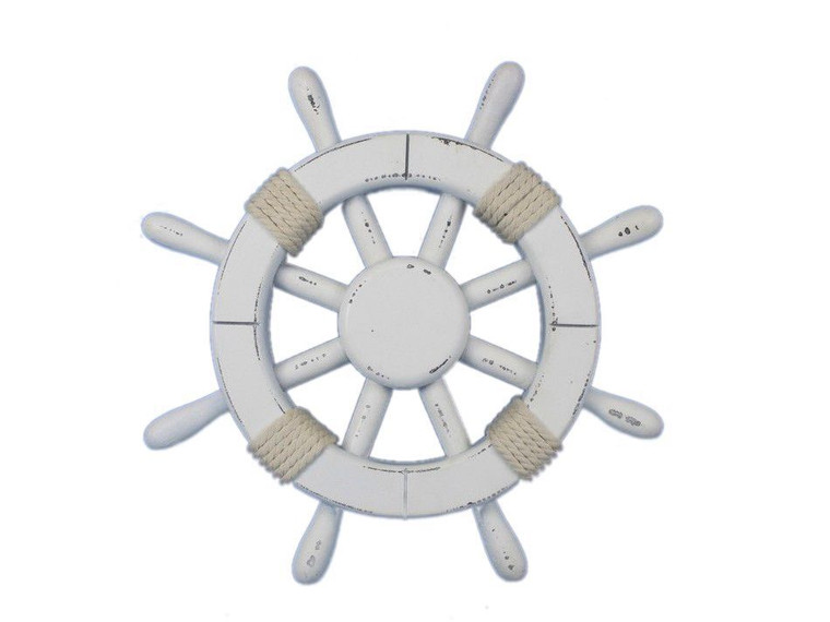 Rustic White Decorative Ship Wheel 12"