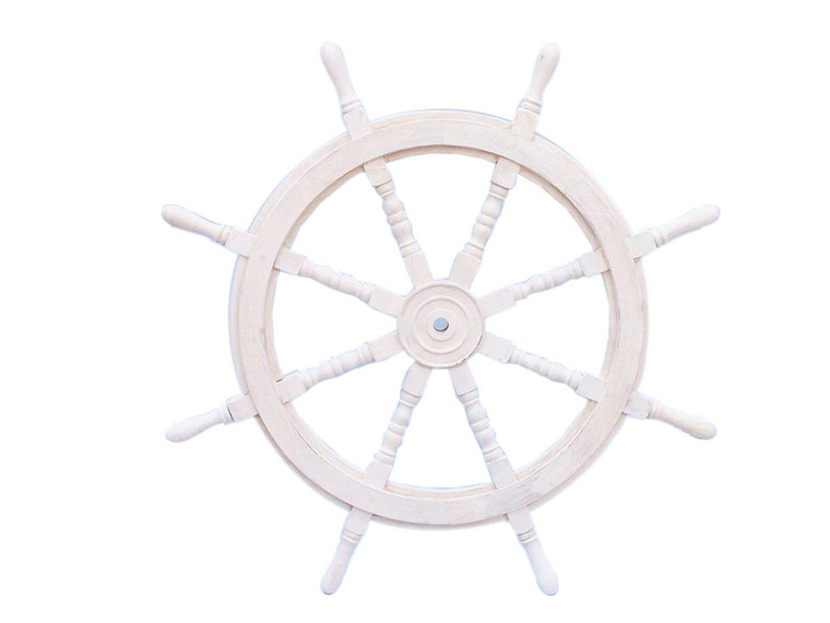 Classic Wooden Whitewashed Decorative Ship Steering Wheel 36"